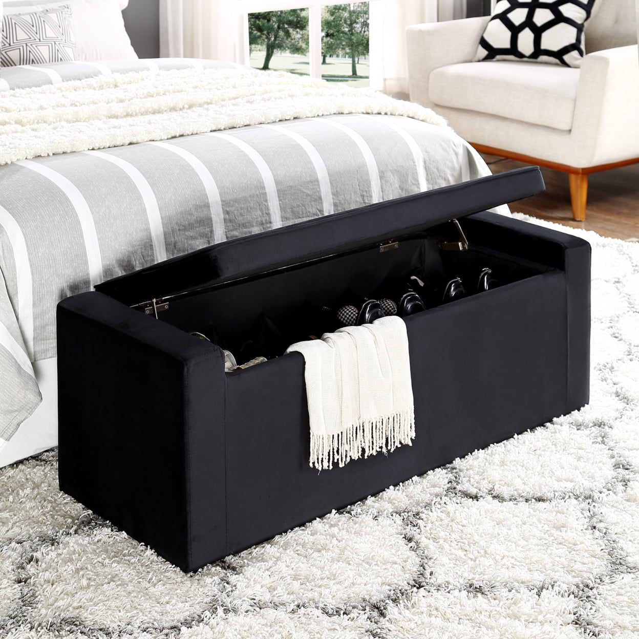 Carson Velvet Storage Bench-Shoe Storage-Upholstered-Living Room, Entryway, Bedroom-Inspired Home