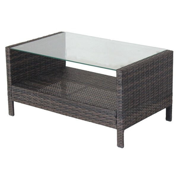 Outdoor Patio Coffee Table with Clear Tempered Glass