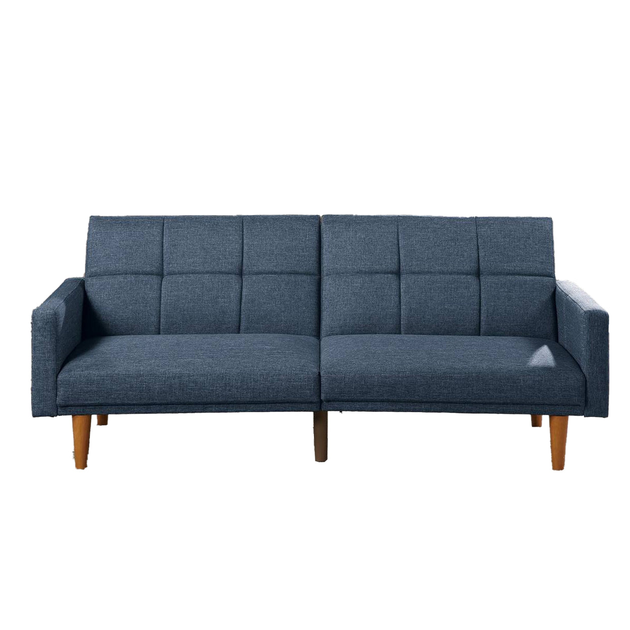 Fabric Adjustable Sofa with Square Tufted Back, Blue- Saltoro Sherpi