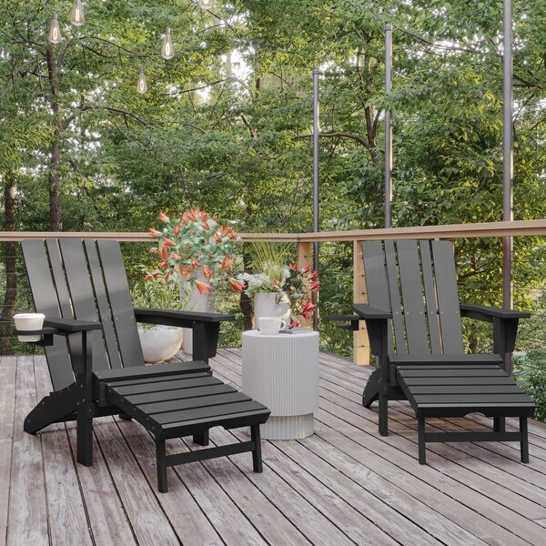 Commercial AllWeather Adirondack Chair with Pullout Ottoman and Cupholder