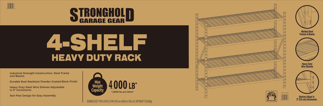 Stronghold Garage Gear Heavy Duty 4-Shelf Metal Rack with Wire Decking in Textured Gray, 1000lbs per shelf