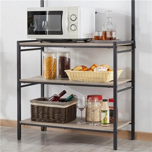 4-Tier Kitchen Baker's Rack Microwave Oven Stand Rack with 5 Hooks for Kitchen