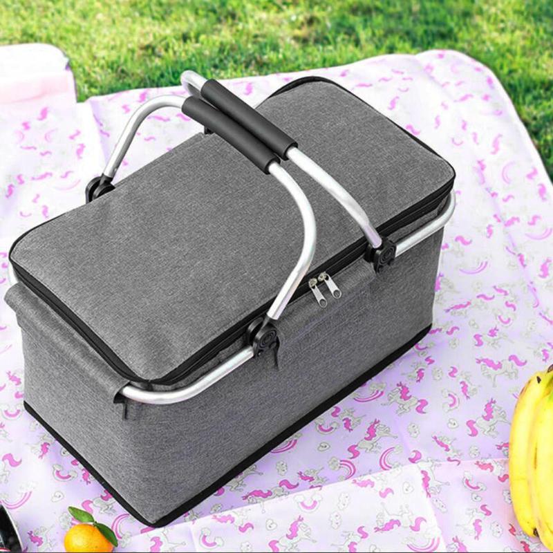 Insulated Cooler Picnic Basket for Adult Men Women Folding Container Store Gray