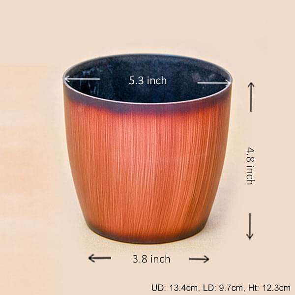 5.3 inch (13 cm) Ronda No. 1412 Wooden Finish Round Plastic Planter (Brown) (set of 3)