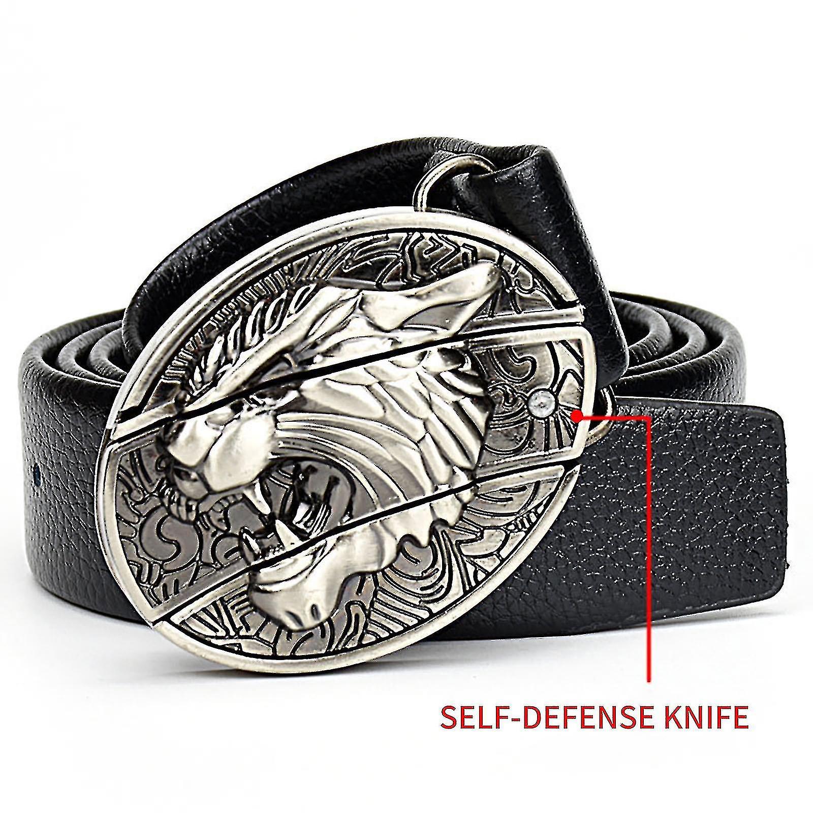 Leather Personalized Belt Knife Smooth Buckle Foreign Trade Self-defense Belt Knife Fashion Punk Buckle