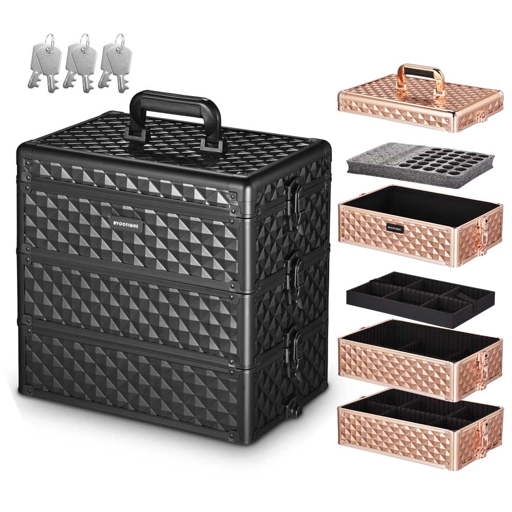 Byootique Makeup Case with Lock Nail Polish Slots