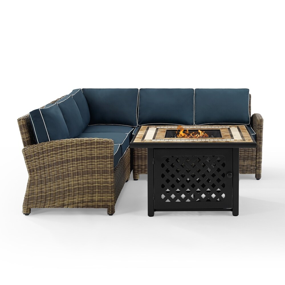 Bradenton 4 Piece Outdoor Wicker Seating Set With Navy Cushions