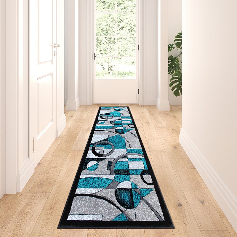 Masada Rugs Masada Rugs Sophia Collection 3'x10' Area Rug with Hand Sculpted Abstract Geometric Pattern in Turquoise