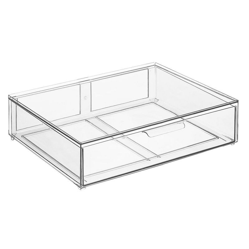 mDesign Clarity 12 x 16 x 4 Wide Plastic Stackable Bathroom Organizer Bin with Drawer