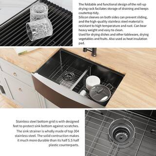 Glacier Bay 33 in. Gunmetal Black Stainless Steel Double Bowl Farmhouse Workstation Kitchen Sink with Black Spring Neck Faucet ACS3322A2Q-FW