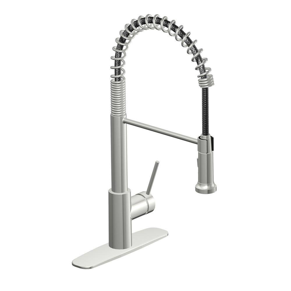 Glacier Bay Lemist Single-Handle Coil Springneck Pull-Down Sprayer Kitchen Faucet in Stainless Steel HDQFP4AF263SS