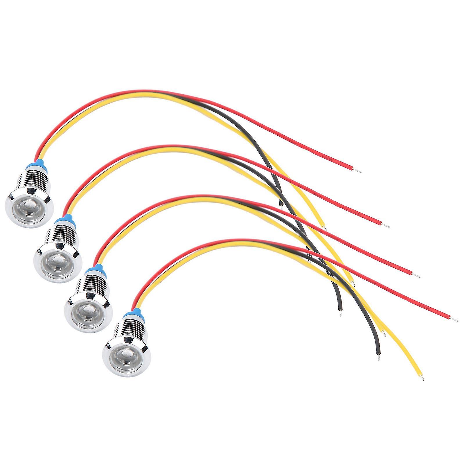 4 Sets PreWired Round LEDs Metal Waterproof 2Color Indicator Common Cathod 10mm 1224V(Red and Yellow )