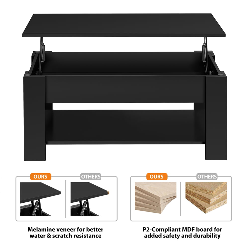 SMILE MART Modern Lift Top Coffee Table with Hidden Compartment & Storage, Black