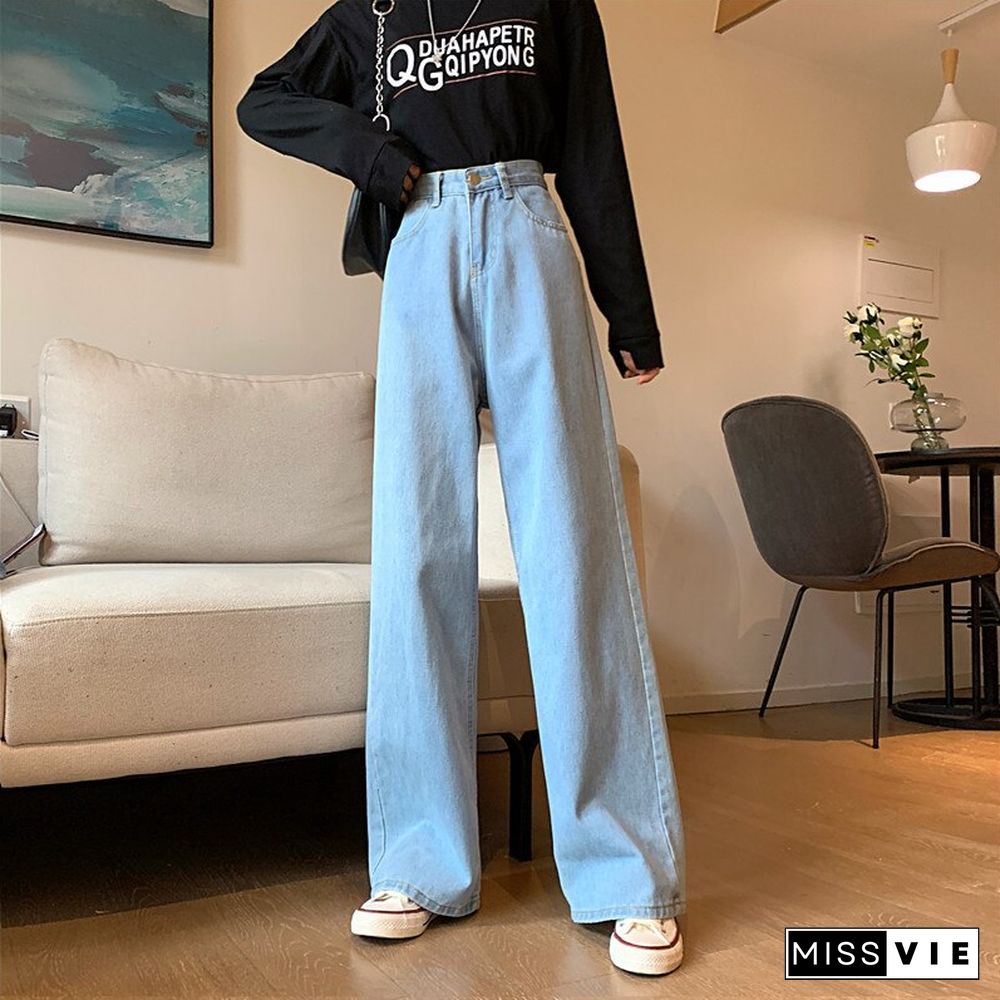 Woman Jeans High Waist Clothes Wide Leg Denim Clothing Blue Streetwear Vintage Quality Fashion Harajuku Straight Pants