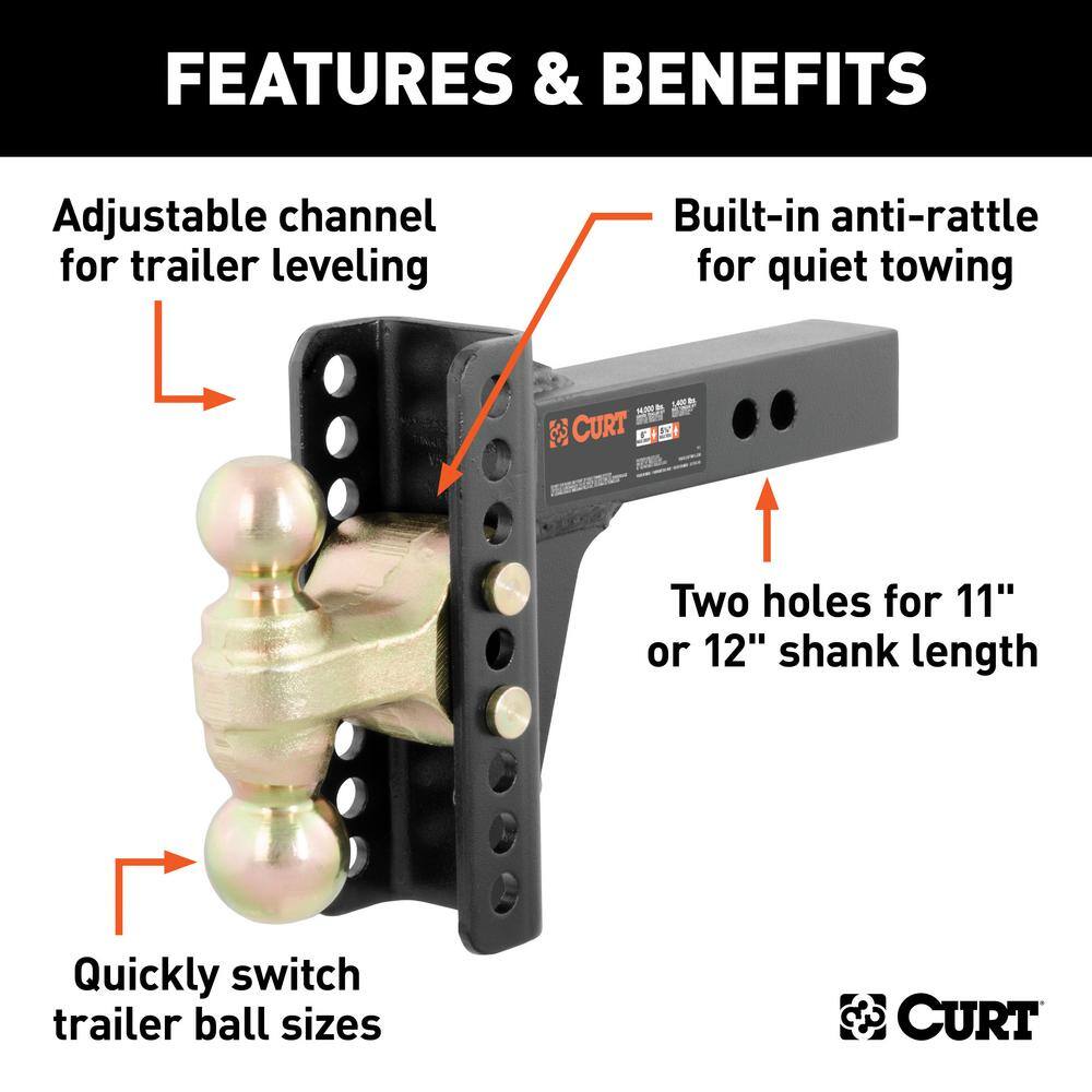 CURT 14000 lbs. 6 in. Drop Adjustable Trailer Hitch Channel Mount with Dual Ball (2 in. Shank) 45900