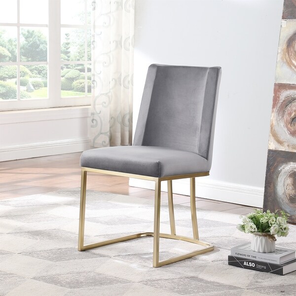 Velvet Upolstered Dining Chairs， Gold Metal Legs (Set of 2)