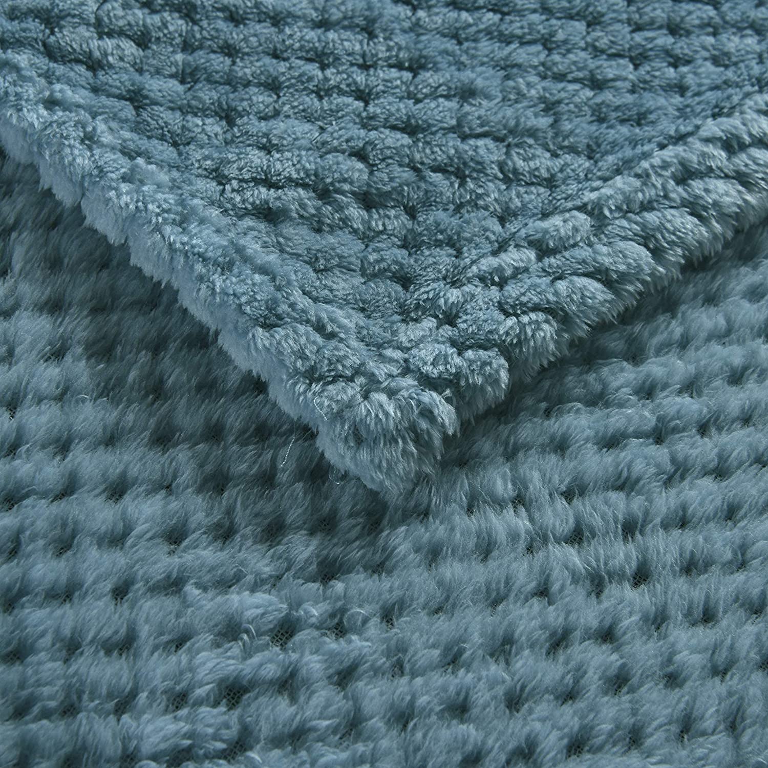 Exclusivo Mezcla Waffle Textured Soft Fleece Blanket，Twin Size Bed Blanket (Slate Blue，90x66 inch)-Cozy，Warm and Lightweight