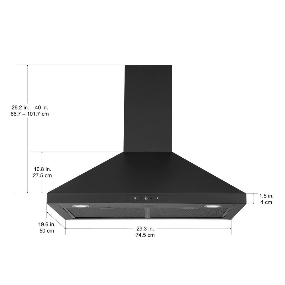 Ancona 30 in 440 CFM Convertible Wall Mount Pyramid Range Hood with LED Lights in Matte Black