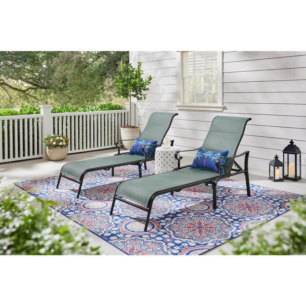 Hampton Bay Glenridge Falls Steel Sling Padded Outdoor Chaise Lounge in Aloe