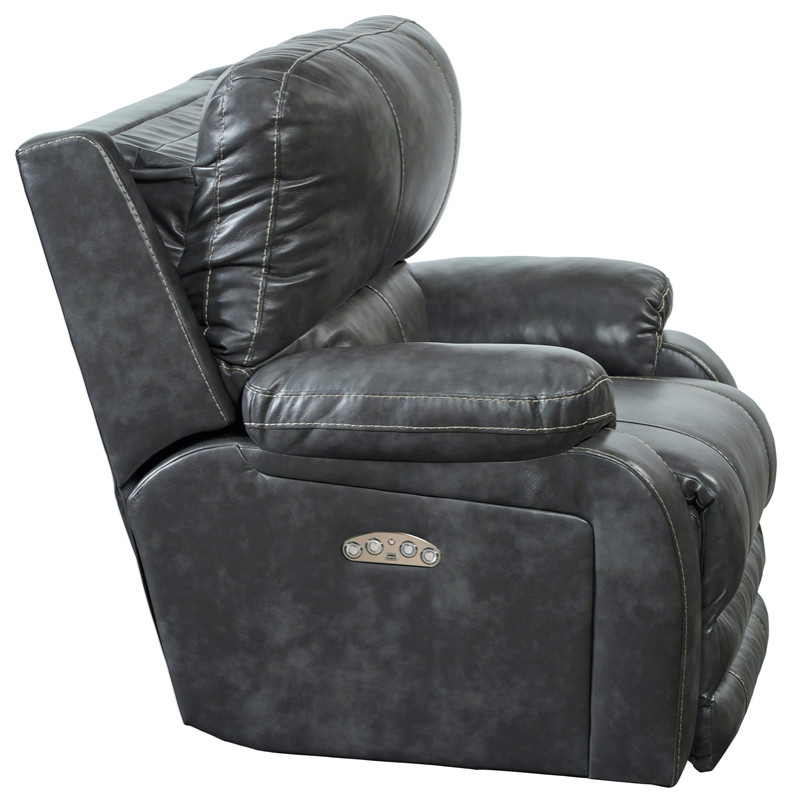 Kealyn Power Lay Flat Recliner with Power Headrest in Gray Faux Leather   Contemporary   Recliner Chairs   by Homesquare  Houzz