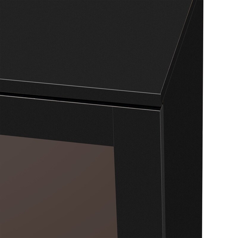 Modern 2 Glass Doors Storage Cabinet with 3 Drawers  Black