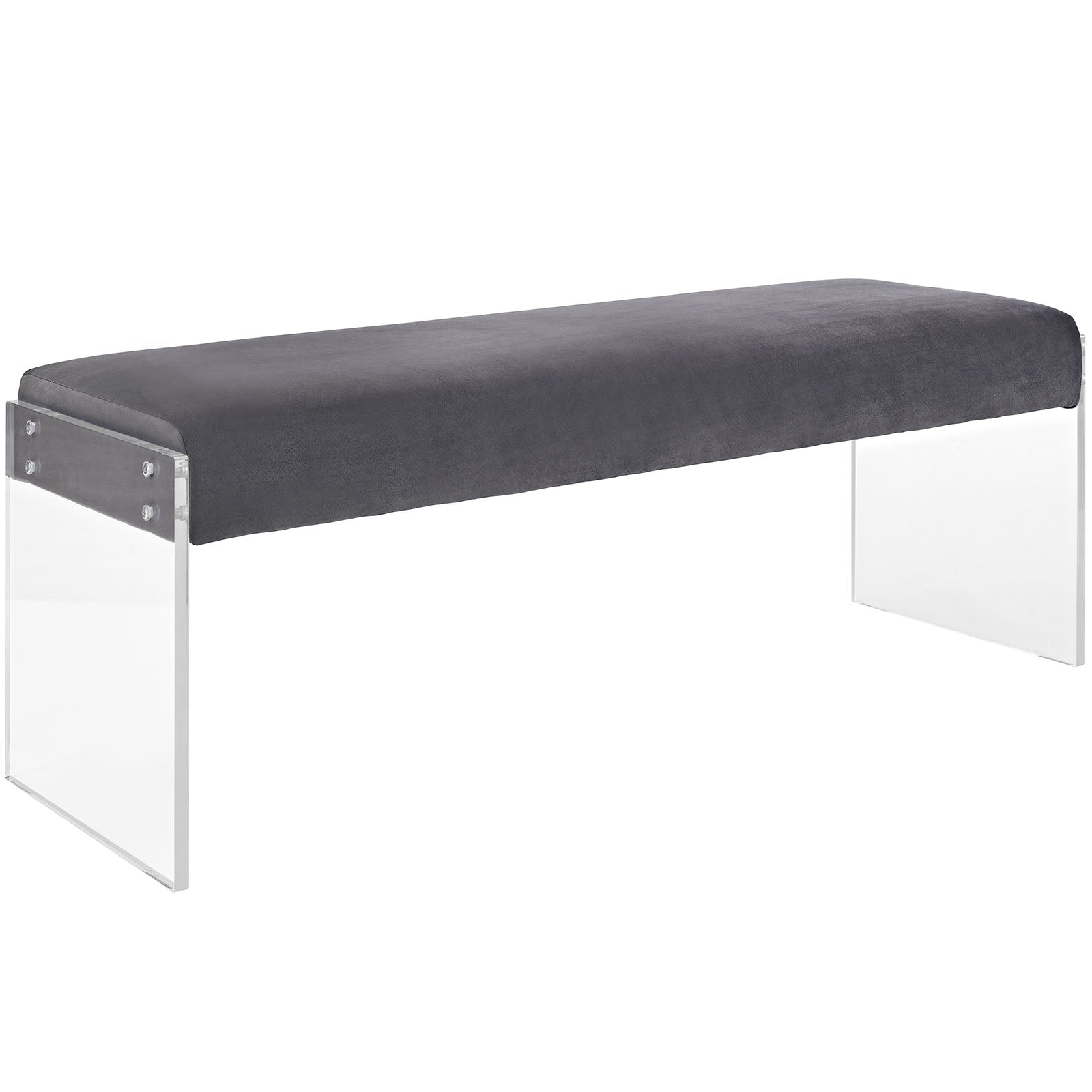 Modern Contemporary Urban Design Bedroom Living Room Bench, Grey Gray, Fabric Velvet