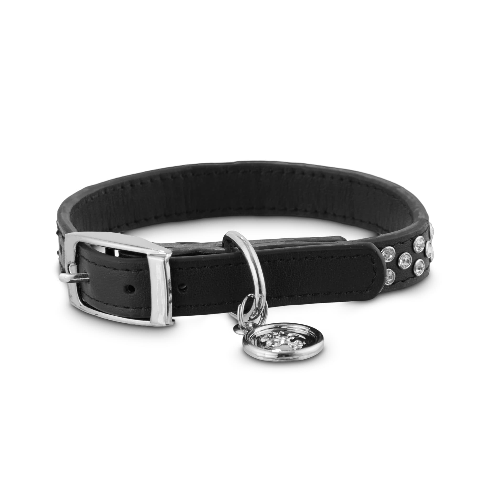 Bond  Co. Starry Night Black Leather Dog Collar， X-Small/Small