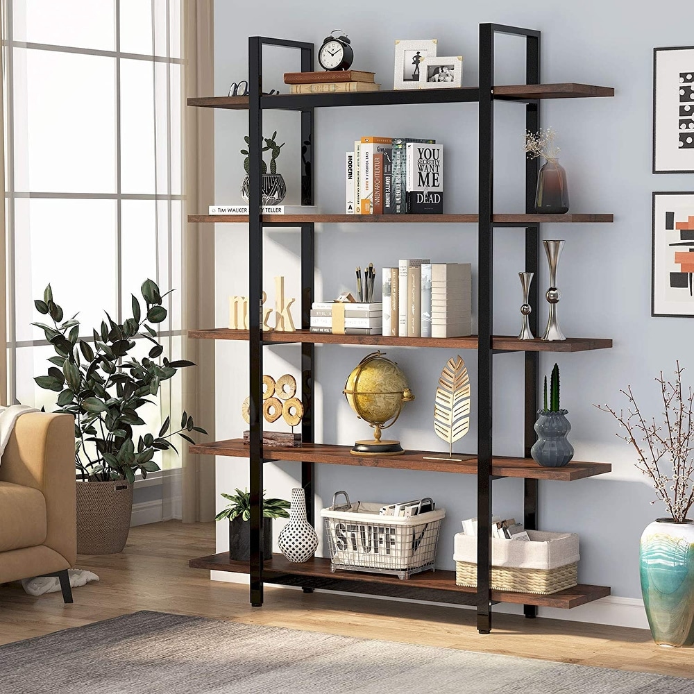 Tribesigns 5 Tier Industrial Large Open Bookcase Bookshelf