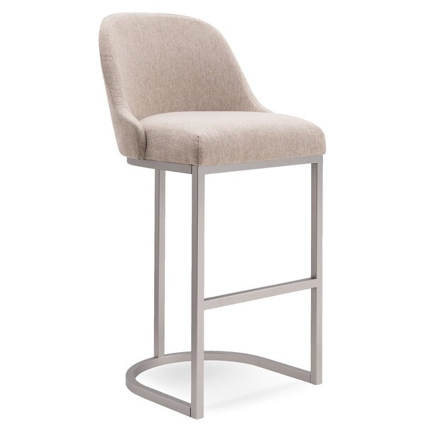 Design House Barrelback Bar Stool with Gray Linen Seat and Espresso Metal Base， Set of 2