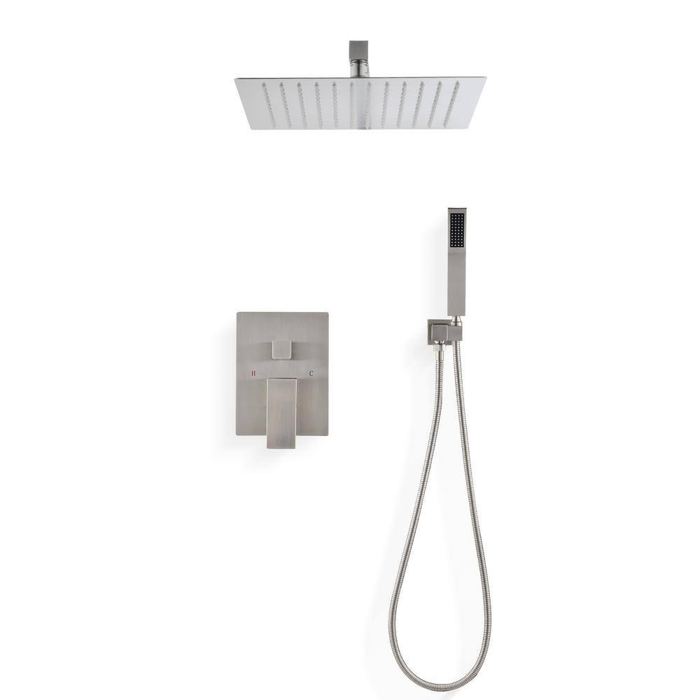 Lukvuzo Multi-Function 12 in. Rain Shower Head Systems Wall Bar Shower Kit with Hand Shower in Brushed Nickel HDSA11FS013