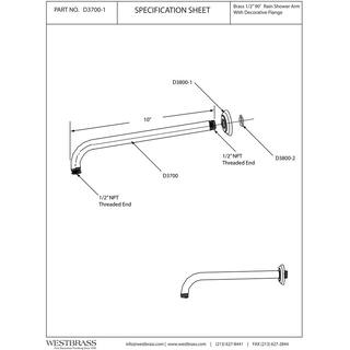 Westbrass 12 in. IPS x 10 in. IPS Wall Mount 90-Degree Rain Shower Arm with Flange Satin Nickel D3700-1-07