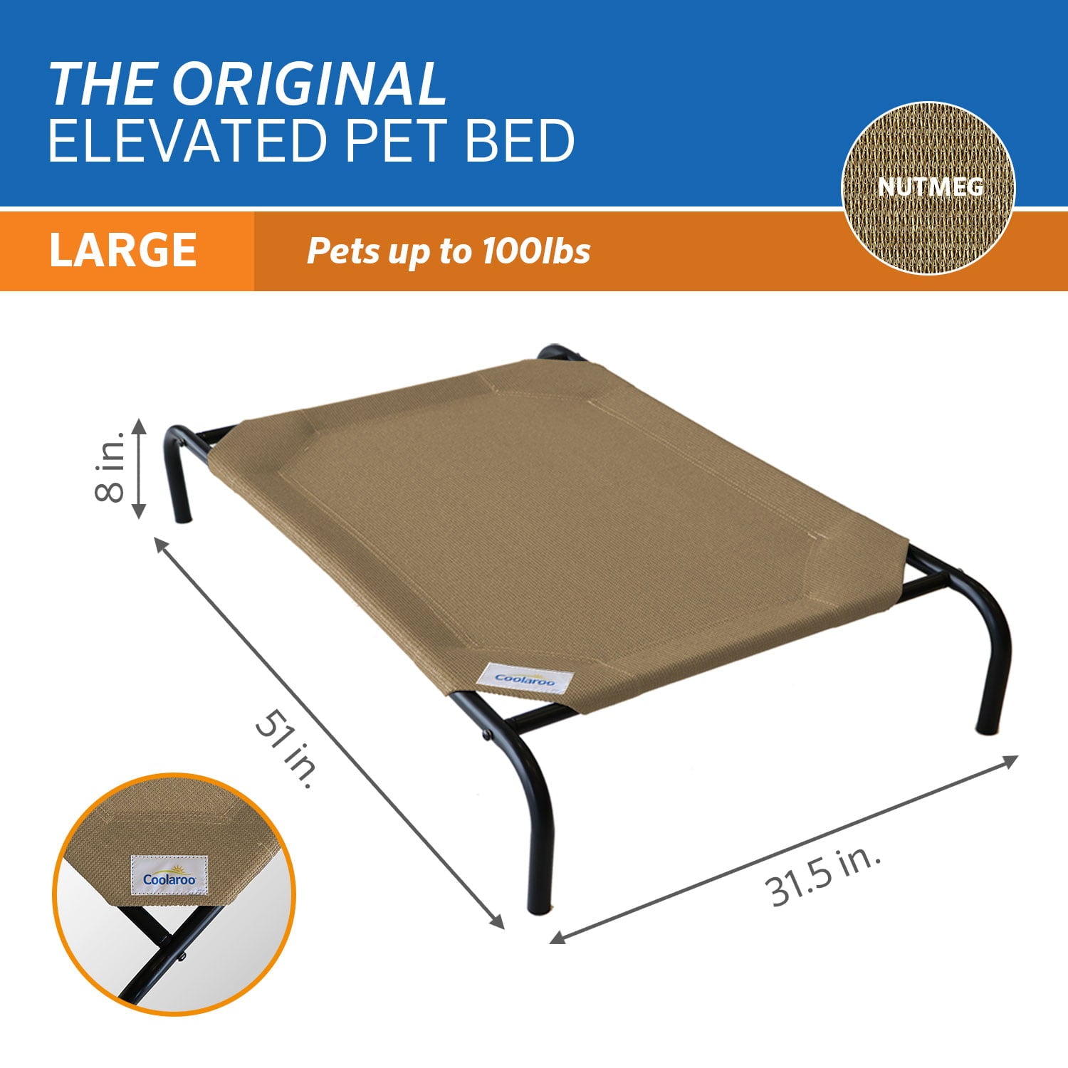 The Original Coolaroo Elevated Pet Dog Bed Replacement Cover， Large， Nutmeg