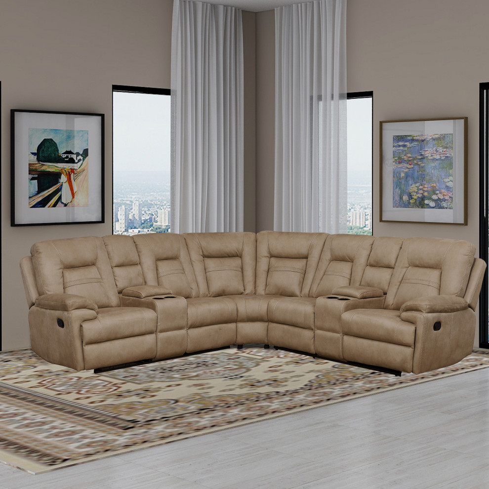 Betsy Furniture Microfiber Reclining Sectional Living Room Set  Latte   Contemporary   Living Room Furniture Sets   by Vanity Art LLC  Houzz