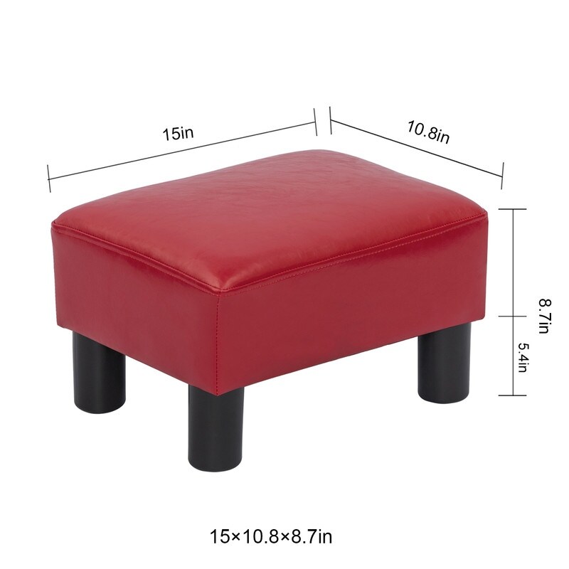 Adeco Small Rectangular Ottoman Modern PU Leather Footrest Stool Chair