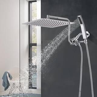 YASINU 1-Spray Patterns 10 in. Wall Mount All Metal Dual Shower Head with Shower Wand And 70