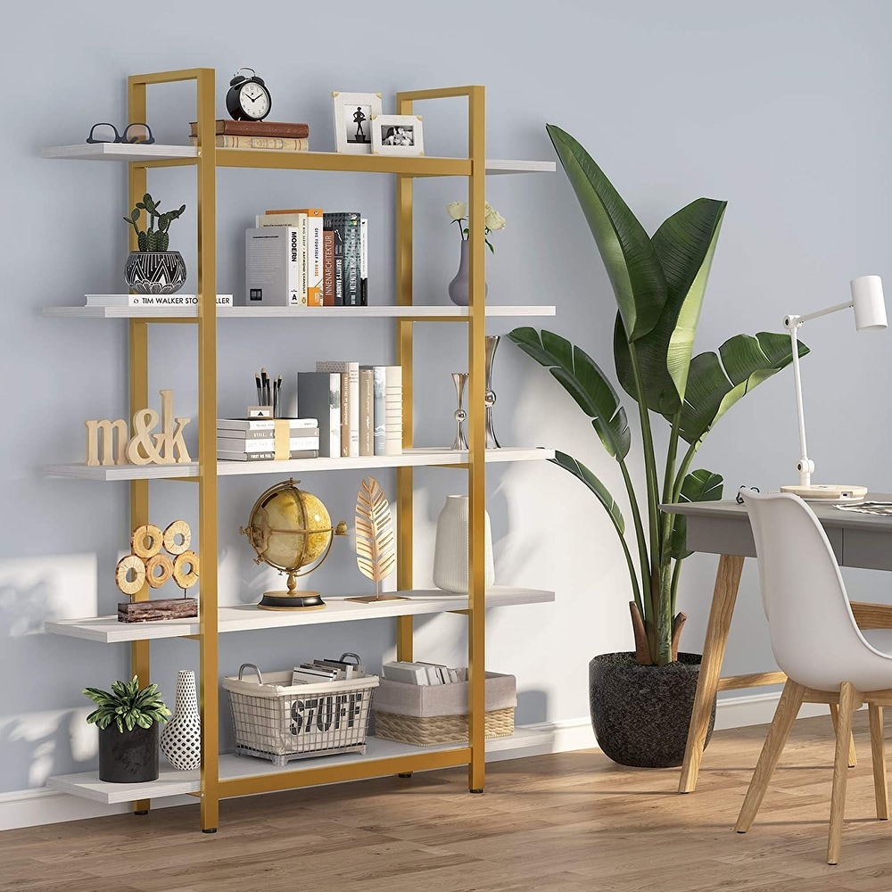 Tribesigns 5 Tier Industrial Large Open Bookcase Bookshelf