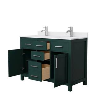 Wyndham Collection Beckett 48 in. W x 22 in. D x 35 in. H Double Sink Bathroom Vanity in Green with White Cultured Marble Top WCG242448DGEWCUNSMXX