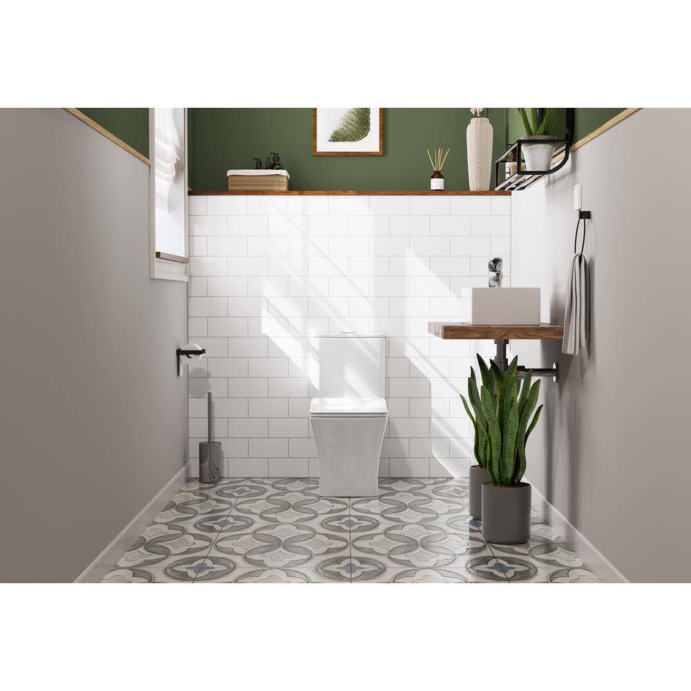 HOROW 1-piece 0.81.28 GPF Dual Flush Square Toilet in White with Seat Included HR-0413