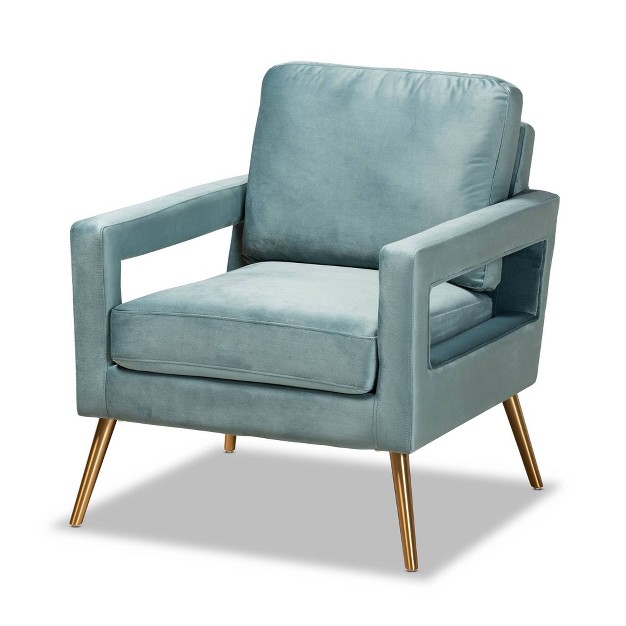 Leland Velvet Armchair Blue gold Baxton Studio