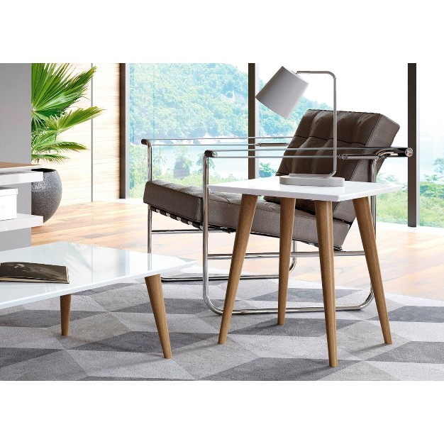 Utopia High Square End Table With Splayed Wooden Legs Gloss White Manhattan Comfort