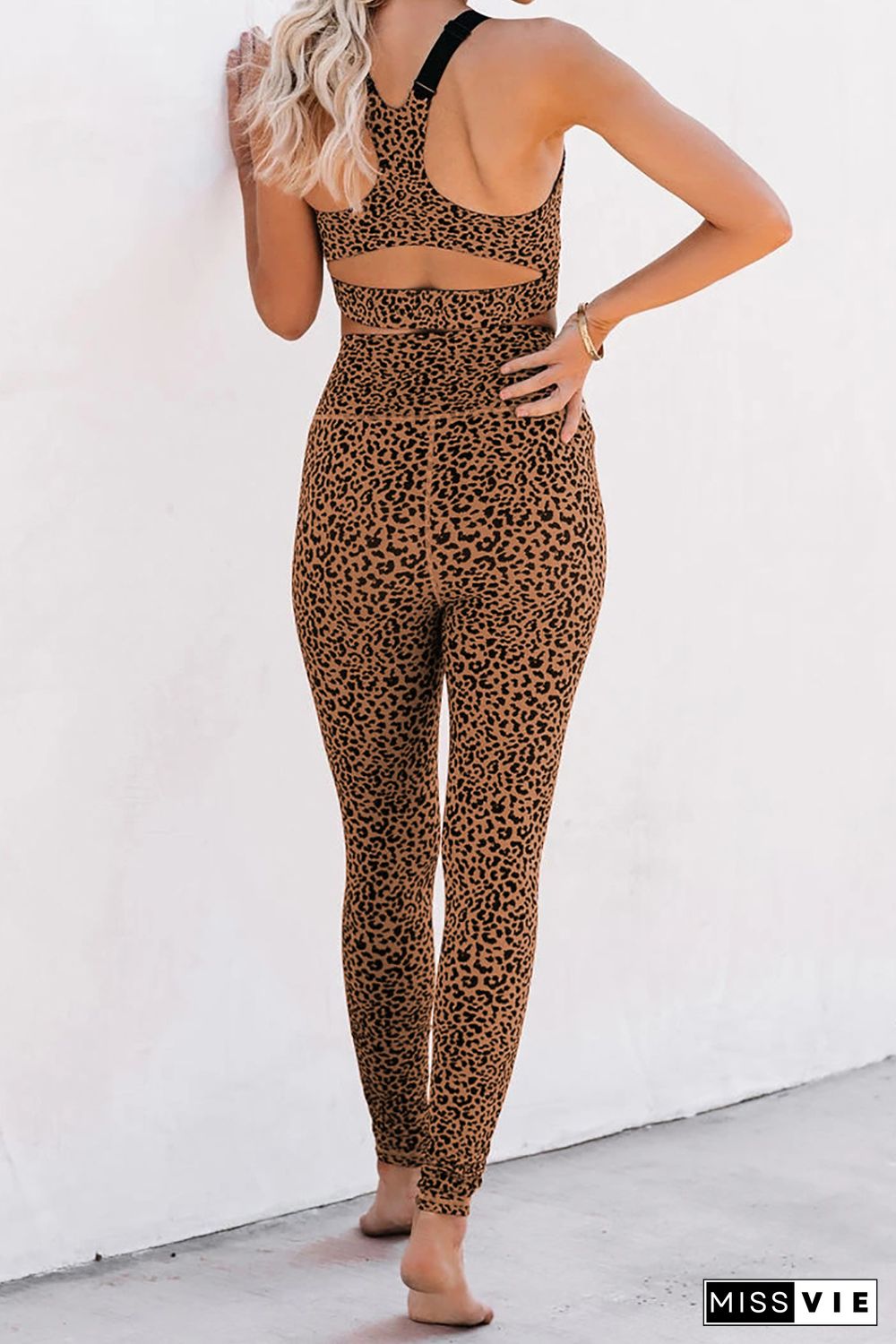 Brown Cheetah Print Sport Bra Pants Set