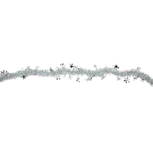 White Iridescent And Silver Snowflakes Christmas Tinsel Garland Unlit