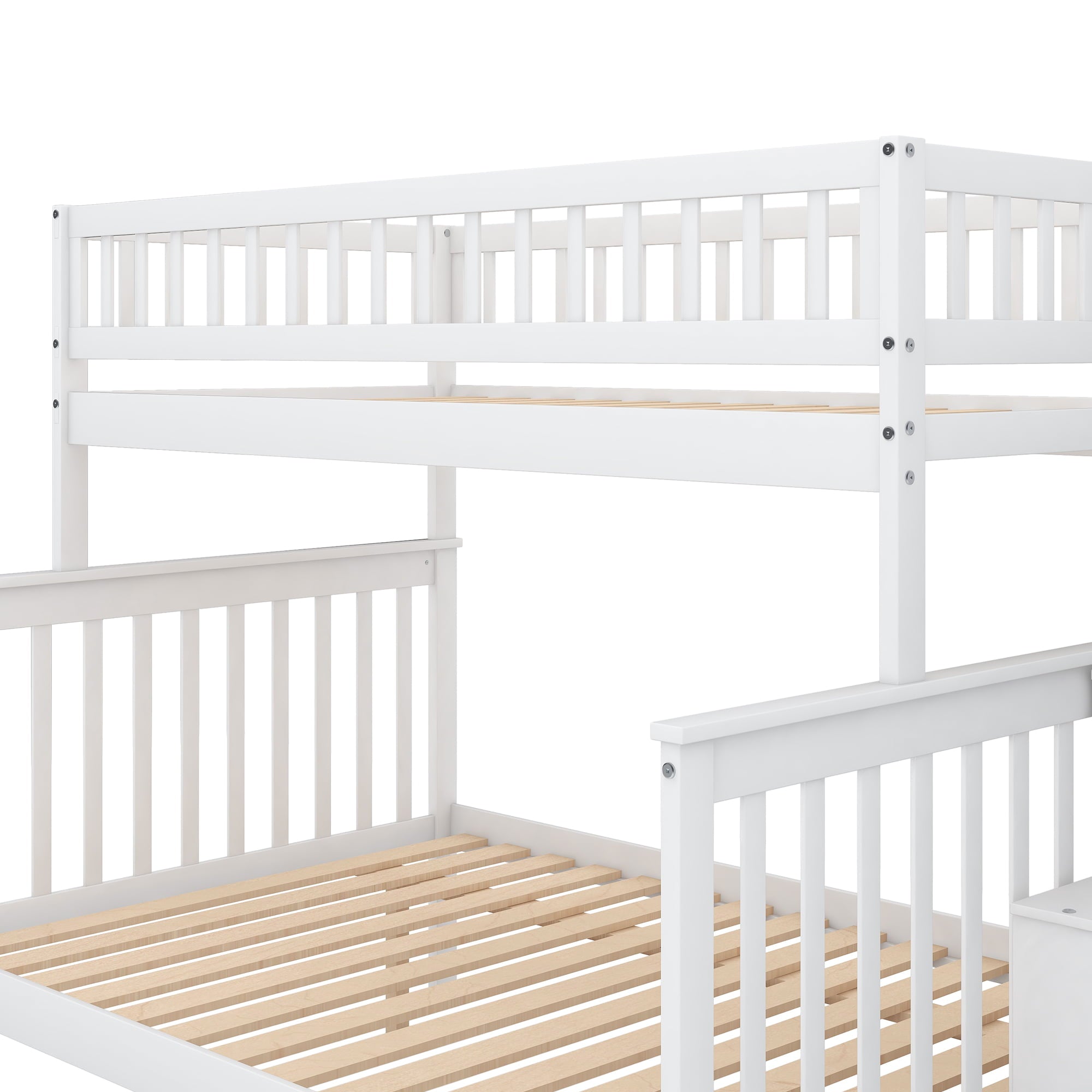 Euroco Twin Over Full Bunk Bed with Stairs and Storage for Kids, White