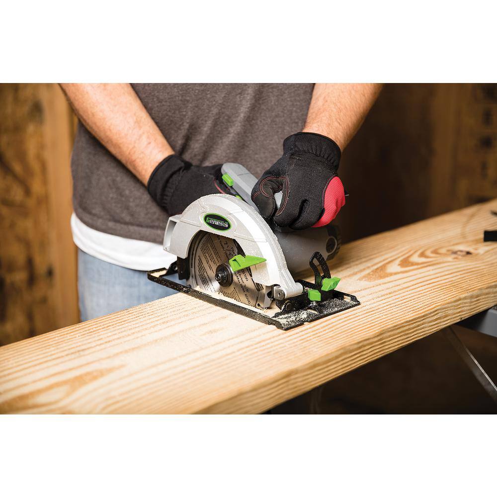 Genesis 13 Amp 7-14 in. Circular Saw with Metal Lower Guard Spindle Lock 24T Blade Rip Guide and Blade Wrench GCS130