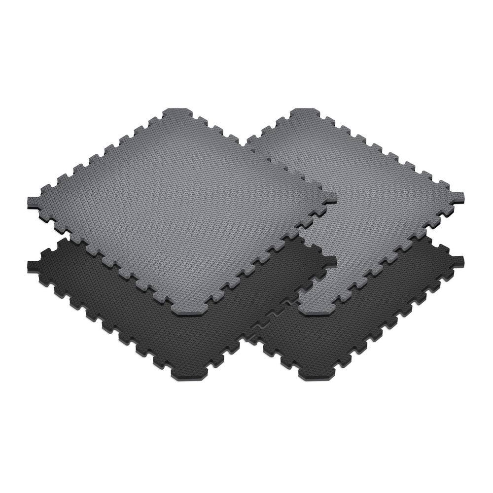 Norsk BlackGray 24 in. x 24 in. x 0.79 in. Foam Interlocking Reversible Floor Mat (4-Pack) 240279