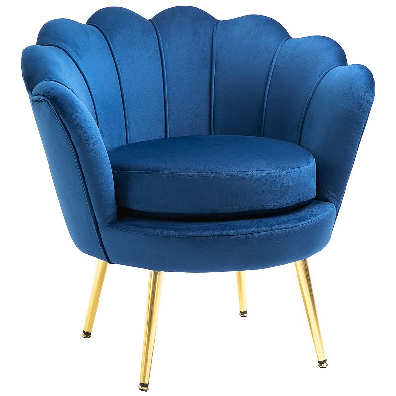 HOMCOM Elegant Velvet Fabric Accent Chair/Leisure Club Chair with Gold Metal Legs for Living Room Blue