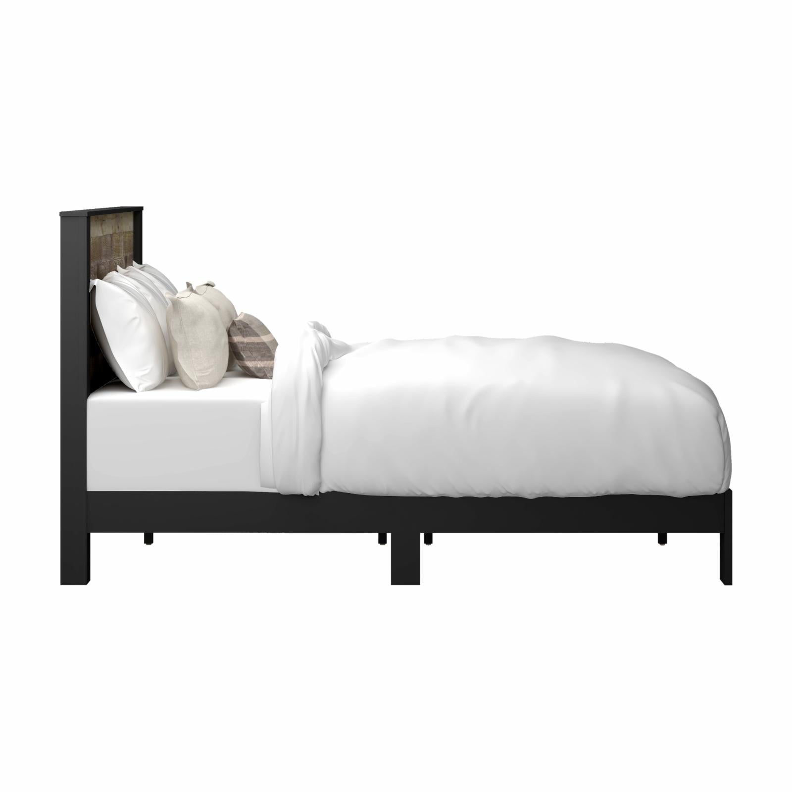 Bezza Panel Queen Platform Bed, Knotty Oak and Black Matte