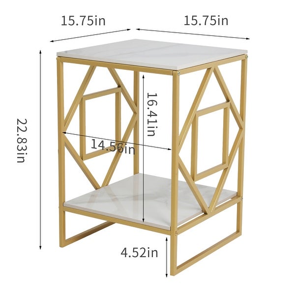 Metal Geometric-Base 2-Tier Marble End Table