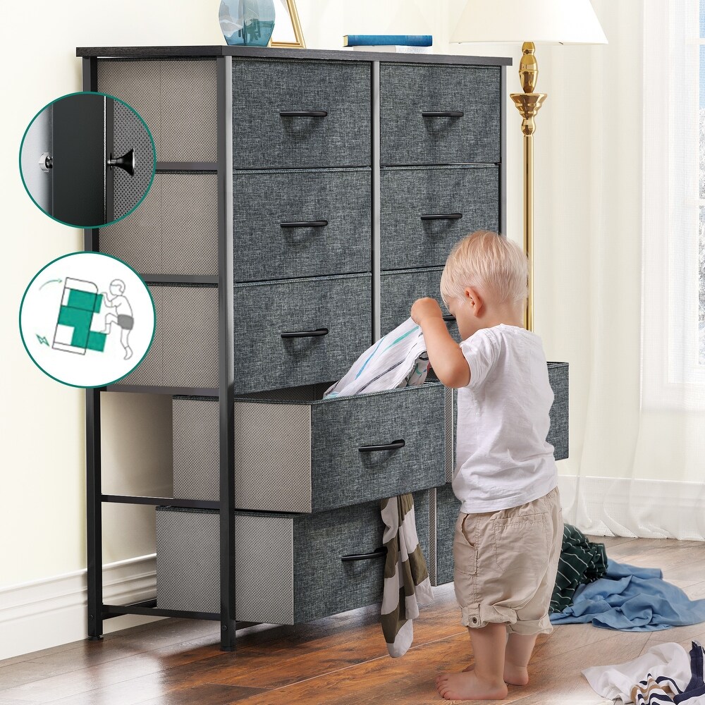 Modern 10 Drawer Dresser Fabric Storage Tower