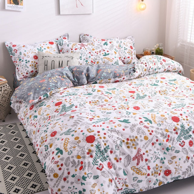 Flower Duvet Cover Bedding Set Peach Daisy Pastoral style Flat Bed Sheet